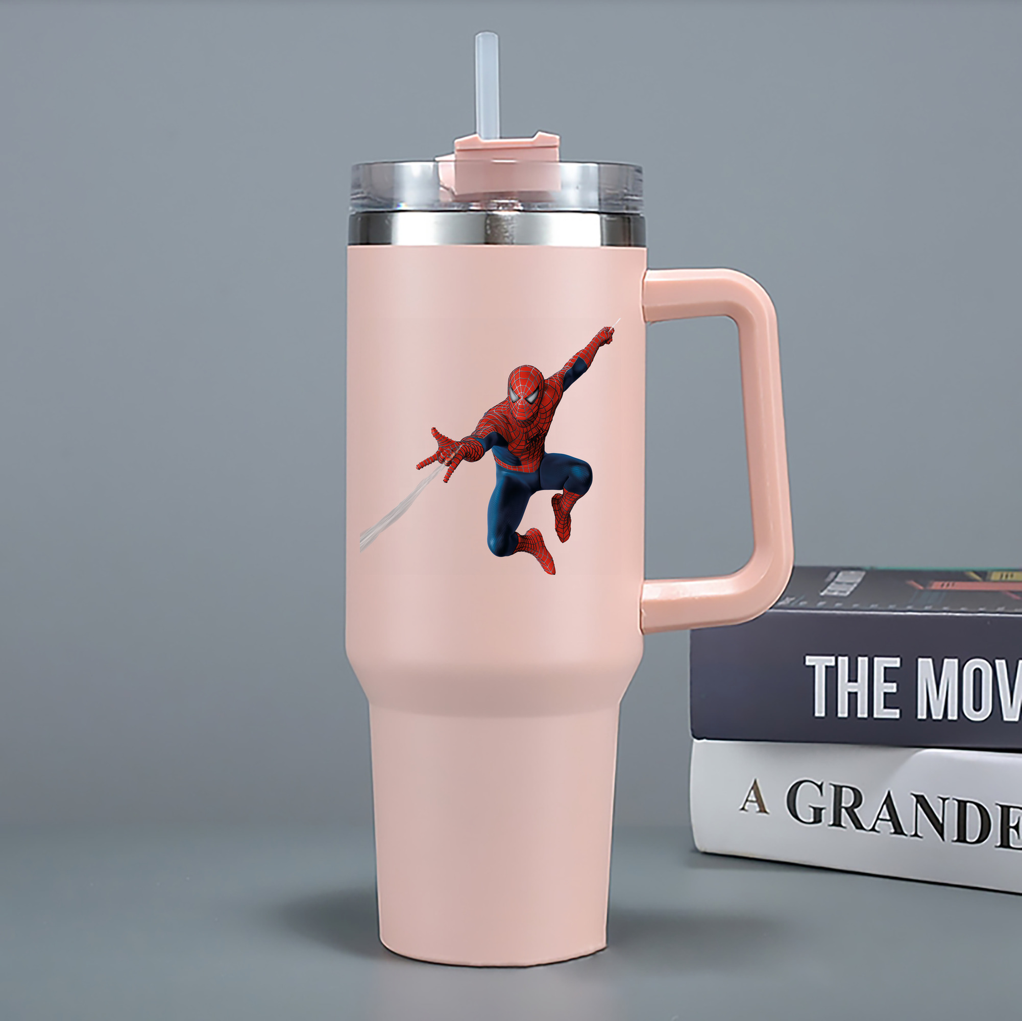 （画像用） Spider Man スパイダーマン 1200mL車用タンブラー - クリスタルステッカー（プラスチックストロー付き）